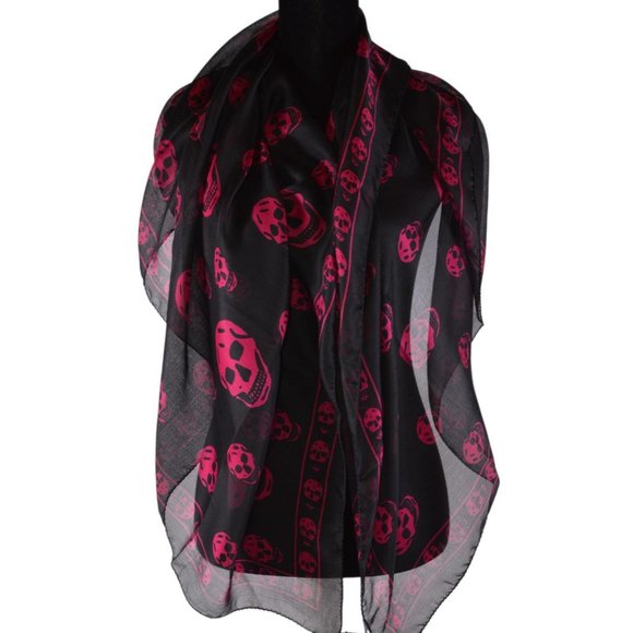New Alexander McQueen $365 110640 Purple Black SKULL Silk Chiffon Scarf - Picture 9 of 10